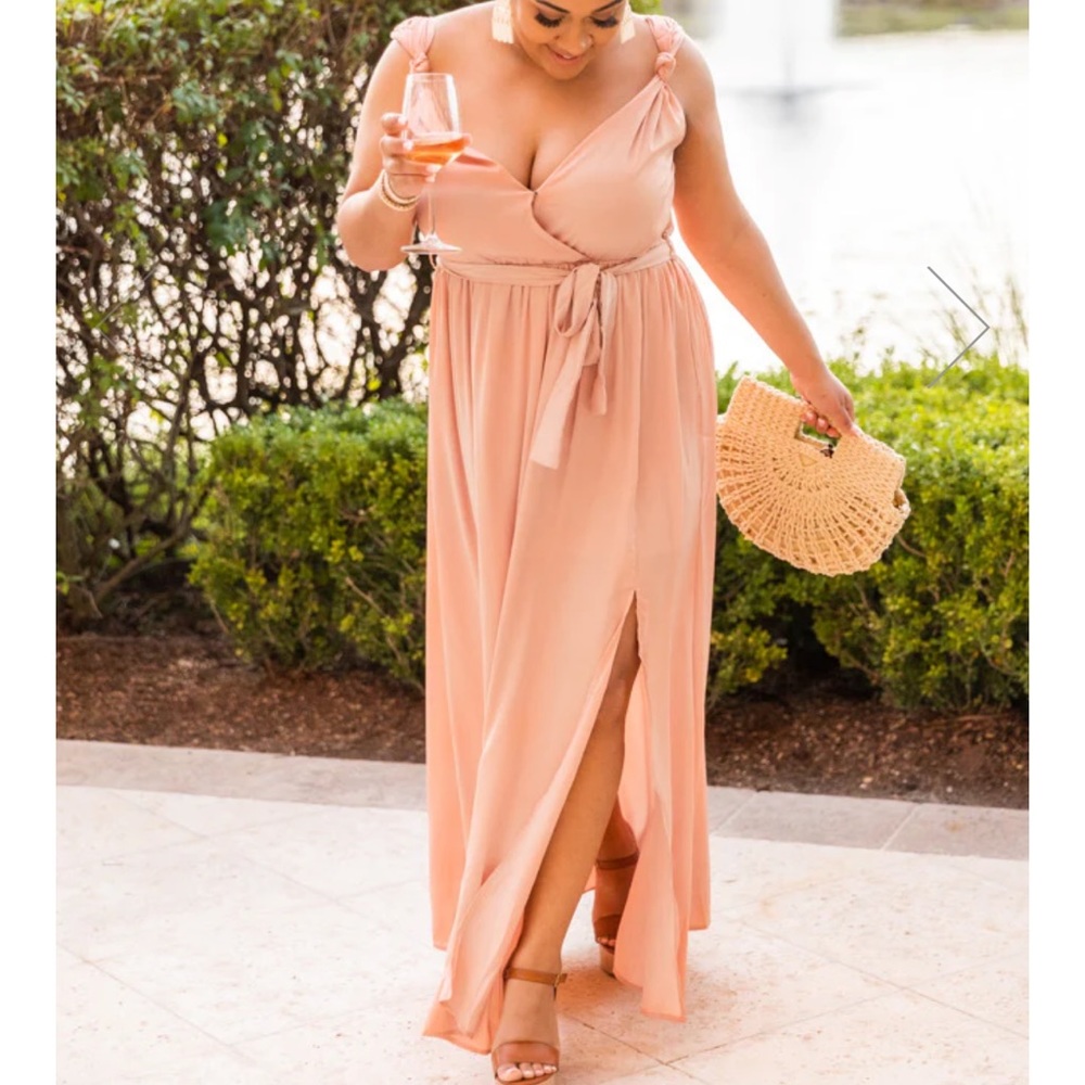 Peach knot satin maxi dress